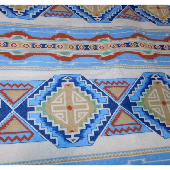 VTG Aztec Southwest Print Twin Blanket Nylon Poly 72" x 90" Blue Tan UNUSED - Picture 8 of 8